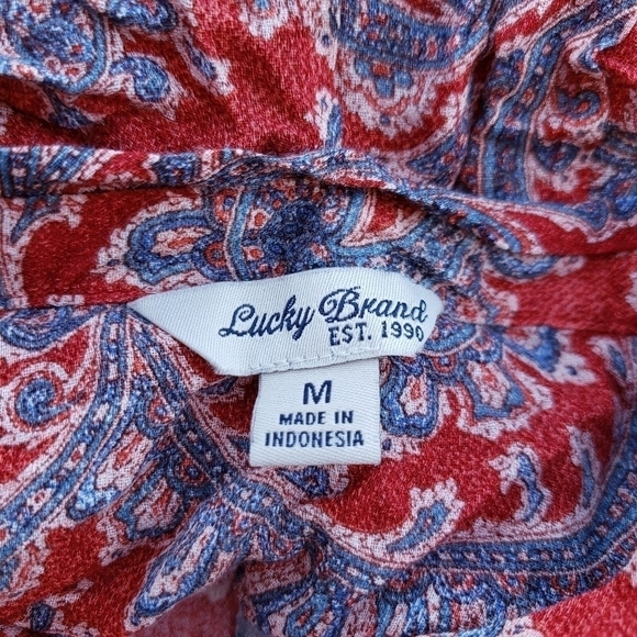 Lucky Brand Paisley Button Down Shirt Red M - Picture 6 of 9